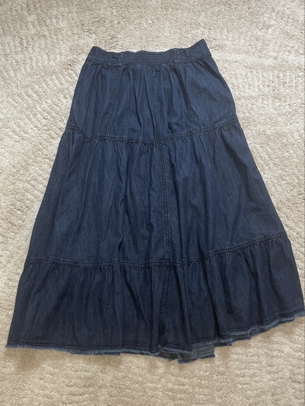 Pilcro 100% Cotton Dark Indigo Tiered Denim Maxi Skirt Size M - Picture 7 of 14
